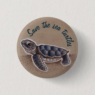 Badge Rond 2,50 Cm Sauvez les tortues de mer