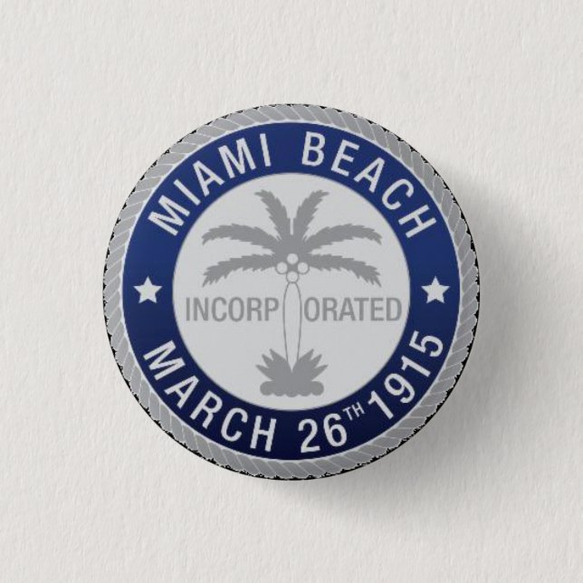 Badge Rond 2,50 Cm Sceau de Miami Beach, Floride (Devant)