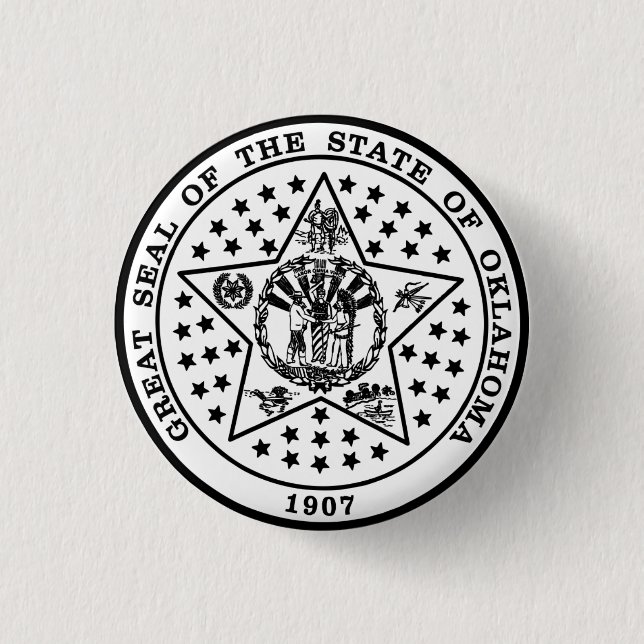 Badge Rond 2,50 Cm Sceau d'État de l'Oklahoma (noir et blanc) (Devant)