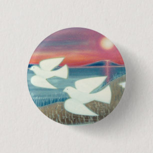 Badge Rond 2,50 Cm Scène de paysage avec des colombes volantes