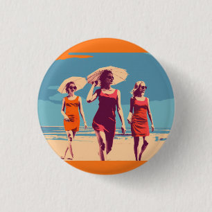 Badge Rond 2,50 Cm Scène de plage rétro inspirée de l'ancien