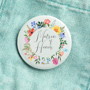 Badge Rond 2,50 Cm Script de Demoiselle d'Honneur Fleur Sauvage de Ma