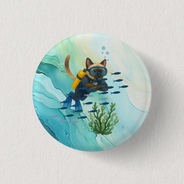 Badge Rond 2,50 Cm Scuba Cat is diving  Underwater  (Devant)