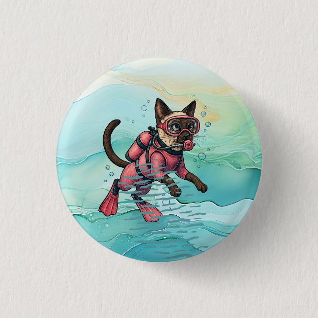 Badge Rond 2,50 Cm Scuba Cat is diving  Underwater  (Devant)