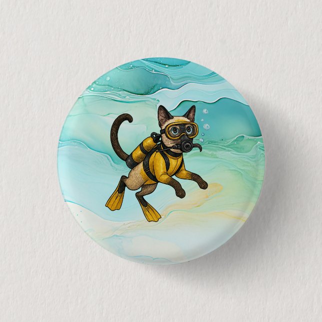 Badge Rond 2,50 Cm Scuba Cat is diving  Underwater  (Devant)