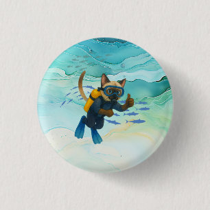 Badge Rond 2,50 Cm Scuba Cat plonge sous l'eau