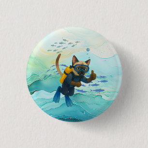 Badge Rond 2,50 Cm Scuba Cat plonge sous l'eau
