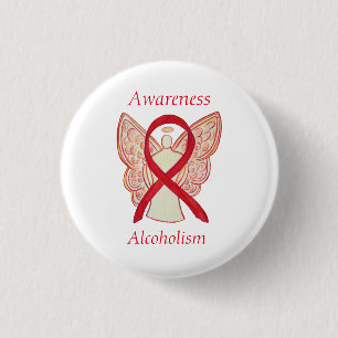 Badge Rond 2,50 Cm Sensibilisation à l'alcoolisme Rouge Ruban Angel É