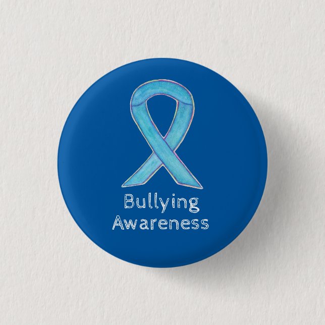 Badge Rond 2,50 Cm Sensibilisation à l'intimidation Bleu Ruban Person (Devant)