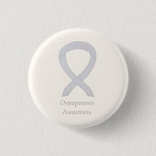 Badge Rond 2,50 Cm Sensibilisation à l'ostéoporose Ruban blanc Épingl