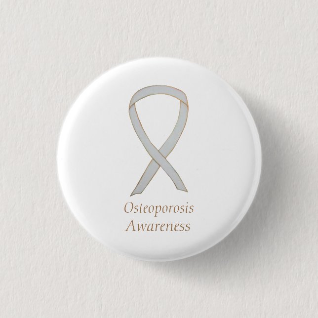 Badge Rond 2,50 Cm Sensibilisation à l'ostéoporose Ruban blanc Épingl (Devant)