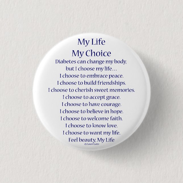 Badge Rond 2,50 Cm Sensibilisation au diabète Soutien Ma vie Poitrine (Devant)