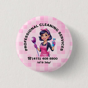 Badge Rond 2,50 Cm Service de nettoyage Pink Maid