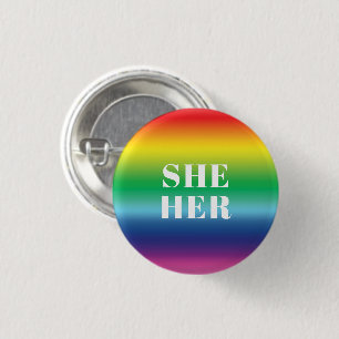 Badge Rond 2,50 Cm She, Her, Pronoon Lgbtq pride rainbow white