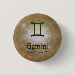 Badge Rond 2,50 Cm Signe astrologique Gemini Zodiac couleur