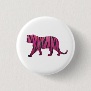 Badge Rond 2,50 Cm Silhouette rose chaud et tigre noir