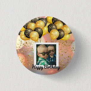 Badge Rond 2,50 Cm Simple Joyeux Anniversaire Ajouter un texte photo