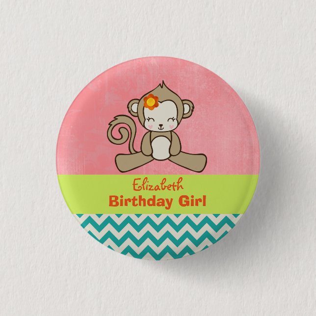 Badge Rond 2,50 Cm Singe Birthday Girl Cute Kawaii (Devant)