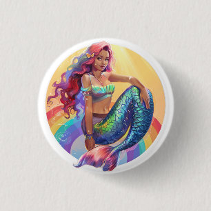 Badge Rond 2,50 Cm Sirène arc-en-ciel