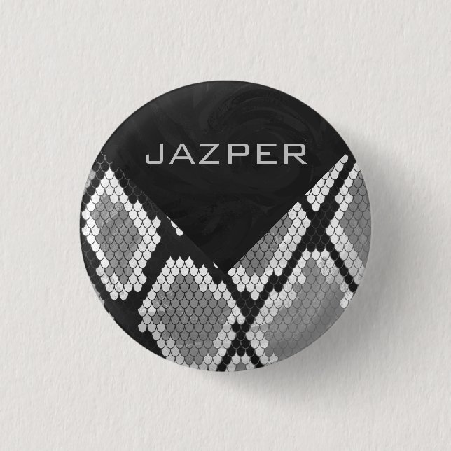 Badge Rond 2,50 Cm Snakeskin Gris, blanc et noir Monogramme (Devant)