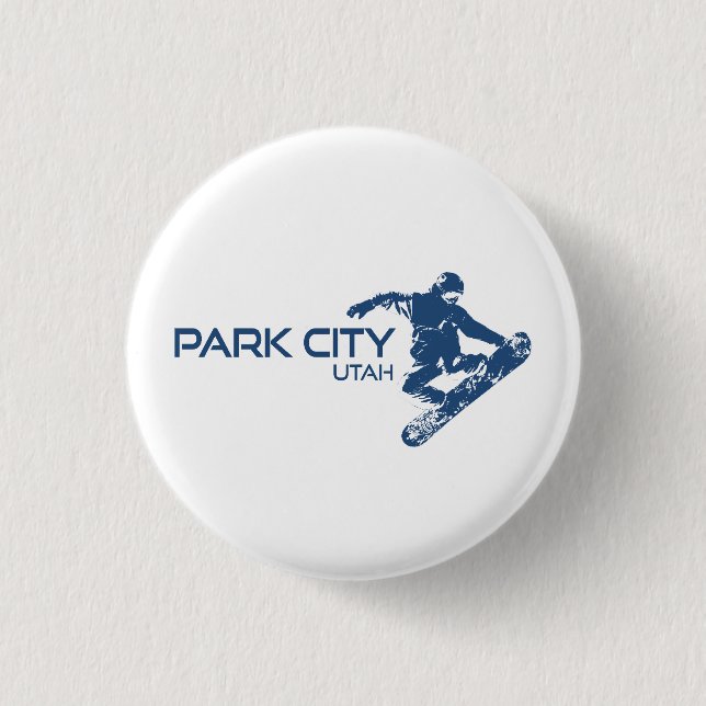 Badge Rond 2,50 Cm Snowboardeur Park City Utah (Devant)