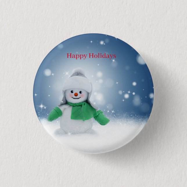 Badge Rond 2,50 Cm Snowman avec une écharpe verte (Devant)