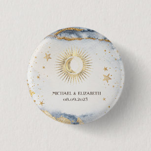 Badge Rond 2,50 Cm Soleil, Lune, Étoiles Célestes Aquarelle