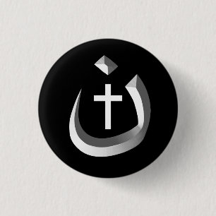 BADGE ROND 2,50 CM SOLIDARITÉ DE CHRISTIANISME - SYMBOLE ET CROIX DE