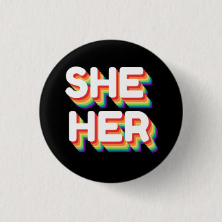 Badge Rond 2,50 Cm Son Pronounounounours Rainbow 3D Retro