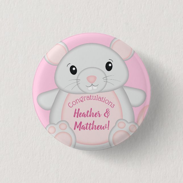 Badge Rond 2,50 Cm Souris Baby shower rose (Devant)
