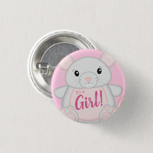 Badge Rond 2,50 Cm Souris Baby shower rose