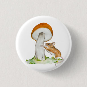 Badge Rond 2,50 Cm Souris drôle avec champignon sauvage