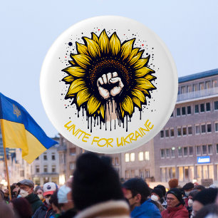 Badge Rond 2,50 Cm Soutenez l'Ukraine Poing & Tournesol