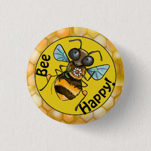 Badge Rond 2,50 Cm Soyez heureux abeille à miel adorable