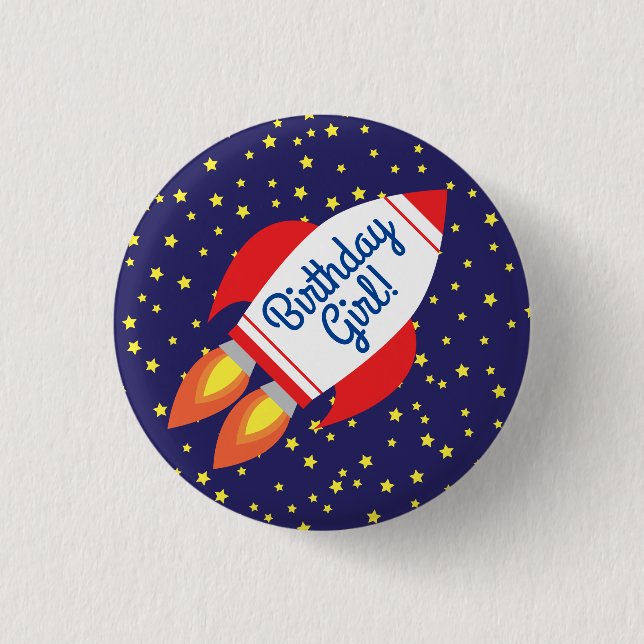 Badge Rond 2,50 Cm Space Rocket Star Navire 1er Bouton d'anniversaire (Devant)