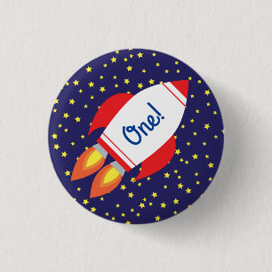 Badge Rond 2,50 Cm Space Rocket Star Navire 1er Bouton d'anniversaire