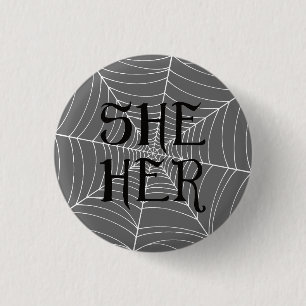 Badge Rond 2,50 Cm Spider Web Elle ses pronounouns en gris