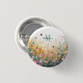 Badge Rond 2,50 Cm Spring Watercolor ladybug Floral Monogram Wildflow
