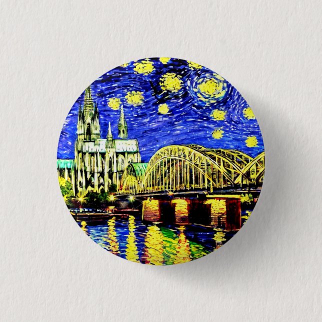 Badge Rond 2,50 Cm Starry Night Cologne Allemagne Cathédrale (Devant)