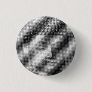 Badge Rond 2,50 Cm Statue Face Bouddha Noir Et Blanc Formée Par Ligne