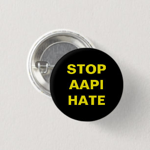 Badge Rond 2,50 Cm Stop AAPI Hate, Black yellow Button