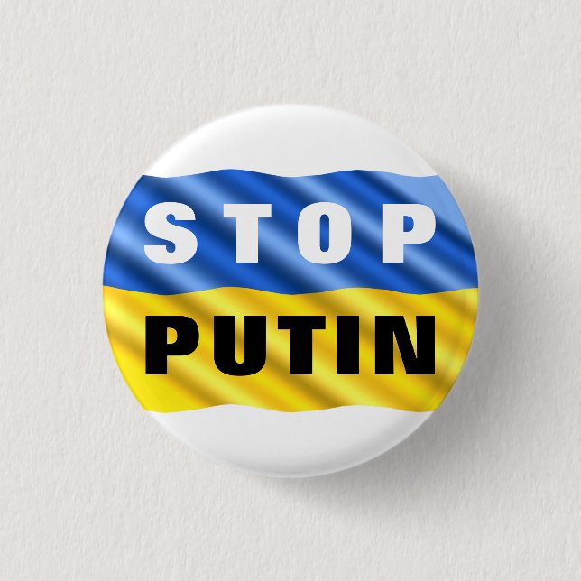Badge Rond 2,50 Cm Stop Poutine Stop War Ukraine Flag Button Freedom (Devant)