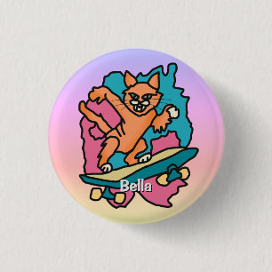 Badge Rond 2,50 Cm Street Retro Chat sur Skate   Drôle