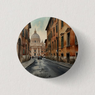 Badge Rond 2,50 Cm Style Vintage Rome Voyage Aquarelle Italienne