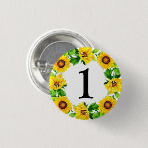 Badge Rond 2,50 Cm Sunflower Wreath Baby Girl Anniversaire Numéro per