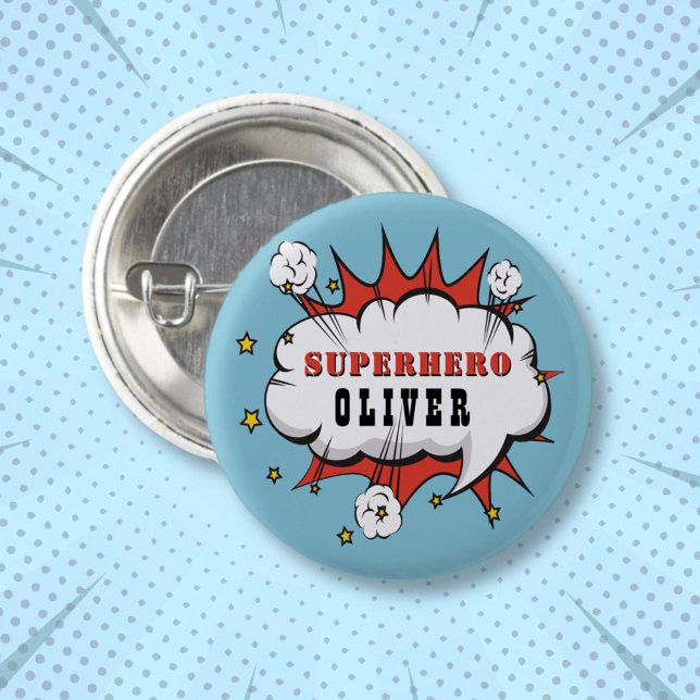 Badge Rond 2,50 Cm Superhero Comic Speech Bubble Boy Anniversaire Par (Créateur téléchargé)