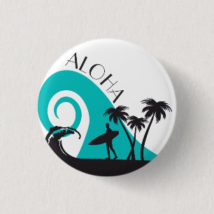 Badge Rond 2,50 Cm Surf moderne Aloha et palmiers