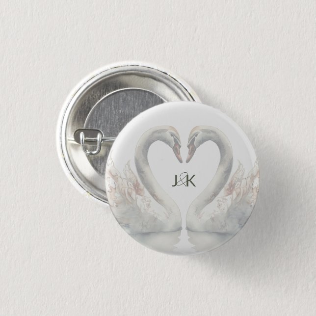 Badge Rond 2,50 Cm Swans romantiques Mariage Couple Monogramme (Devant & derrière)