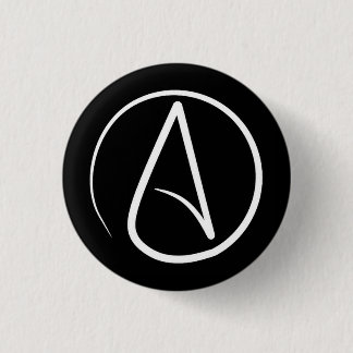Badge Rond 2,50 Cm Symbole athée : blanc sur le noir