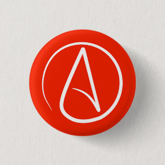 Badge Rond 2,50 Cm Symbole athée : blanc sur rouge